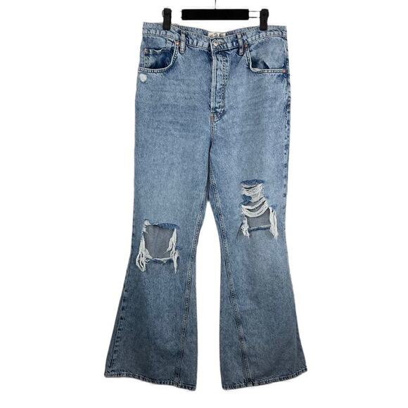 Free People Flare Jeans Size 31 New Dawn in Victoria Blue Distressed Revolve - Picture 2 of 9
